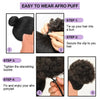 Instructions for using a kinky drawstring ponytail extension showing steps to tie up and secure the hair