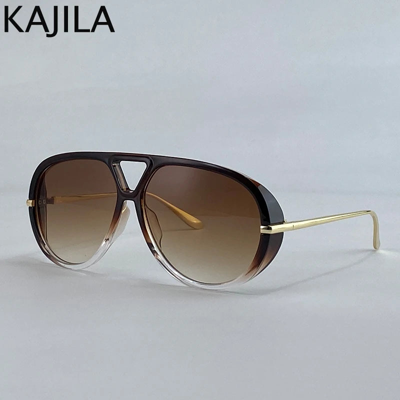 Gafas de aviador tintadas en marrón con detalles dorados sobre fondo blanco