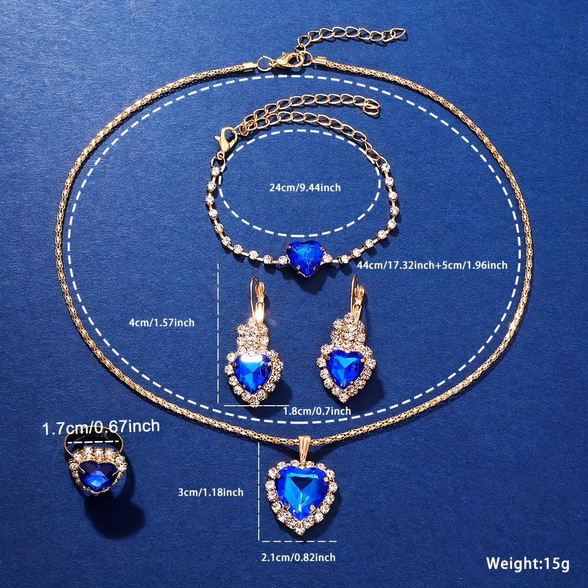Gold chain necklace set featuring blue gemstones and a diamond-cut pendant