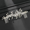 Elegant silver leafed crystal hair comb with delicate pearl accents