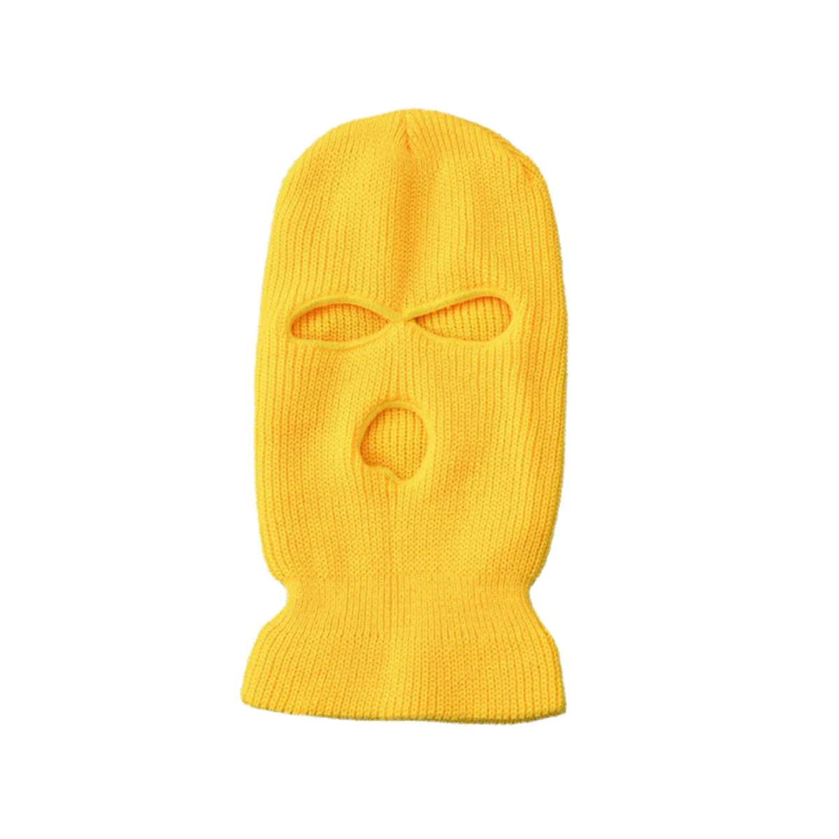 Helle gelbe Strick-Balaclava und winddichte Skimaske.