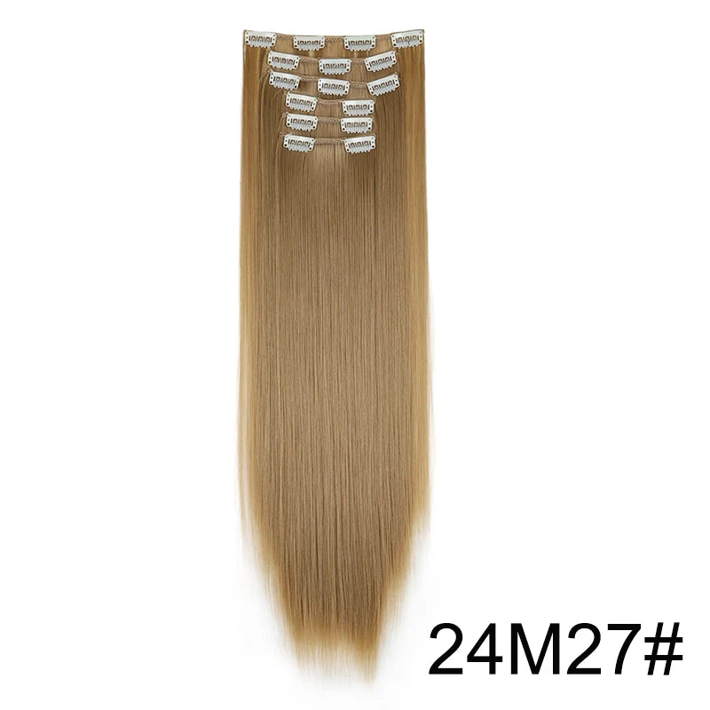 Long straight blonde hair extensions with diamond-shaped clip detailing