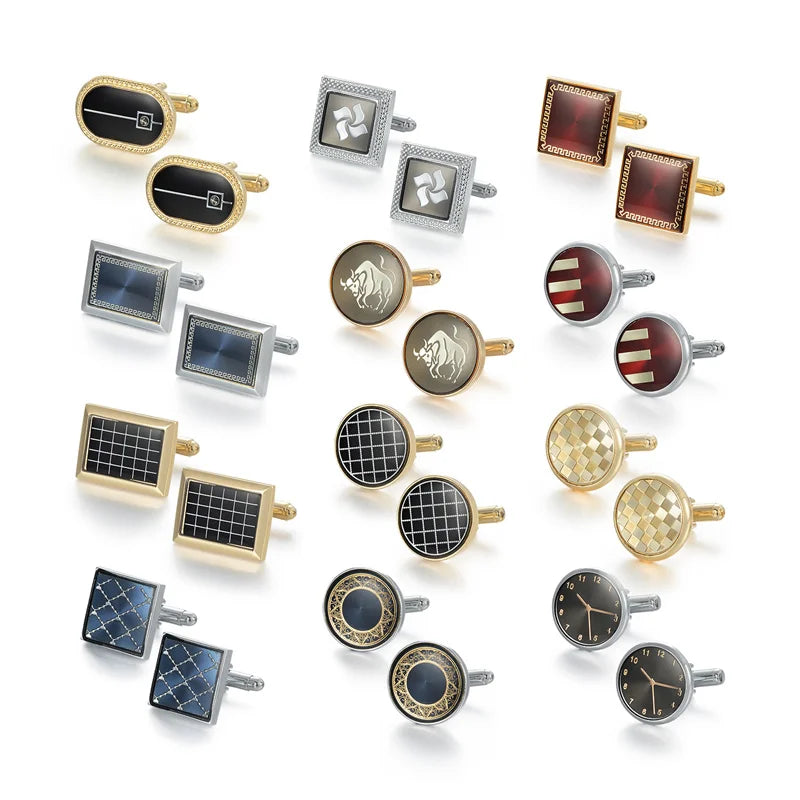 A collection of elegant copper cufflinks for men in various styles and finishes.