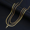 Gold stainless steel cross necklace set with three layered chains