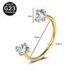 A gold-toned titanium nose ring featuring a round CZ crystal gemstone.