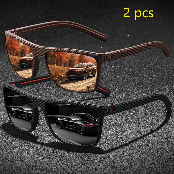 A pair of brown-framed sunglasses with a vintage check pattern, shown against a dark background.