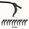 A set of five pairs of black silicone anti-slip ear hooks for eyeglasses.