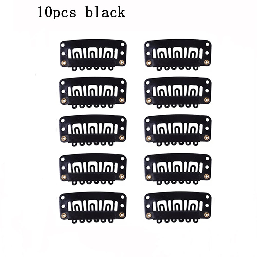 Ten black precision snap hair extensions for bangs displayed in a grid format.
