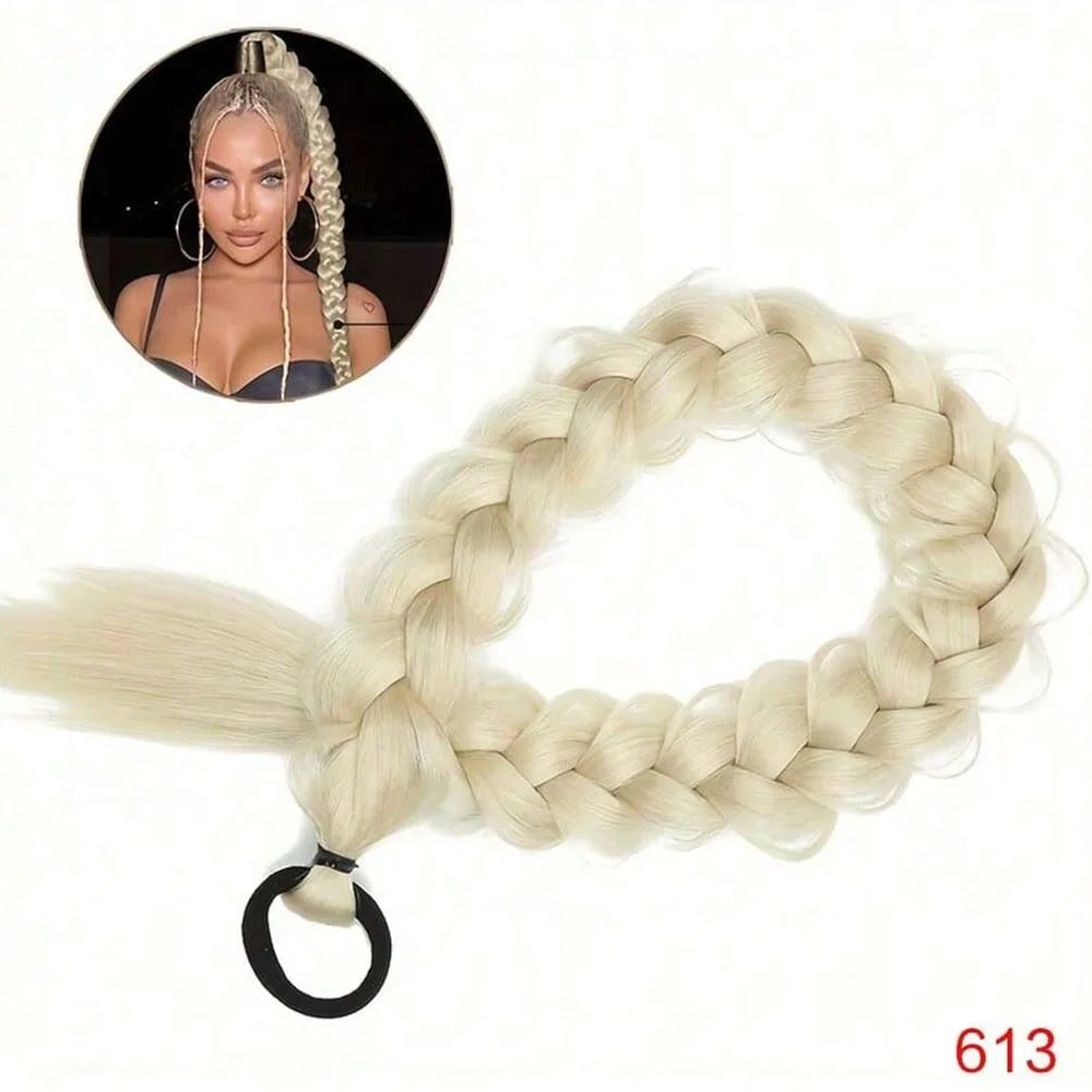 Helle blonde synthetische geflochtene Pferdeschwanz-Haarerweiterung mit schwarzem Schlaufen.