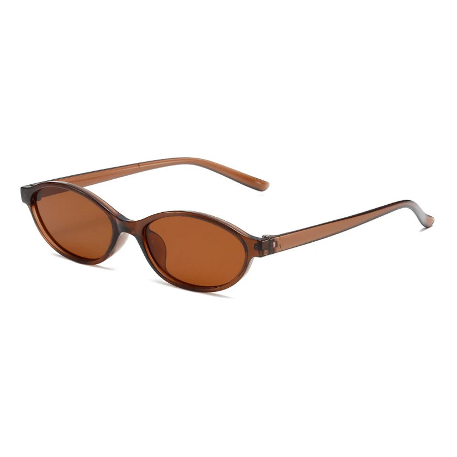 Brown tinted retro oval frame sunglasses viewed from the front