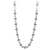 A silver personalized double-layer waist chain accessory with small decorative charms.