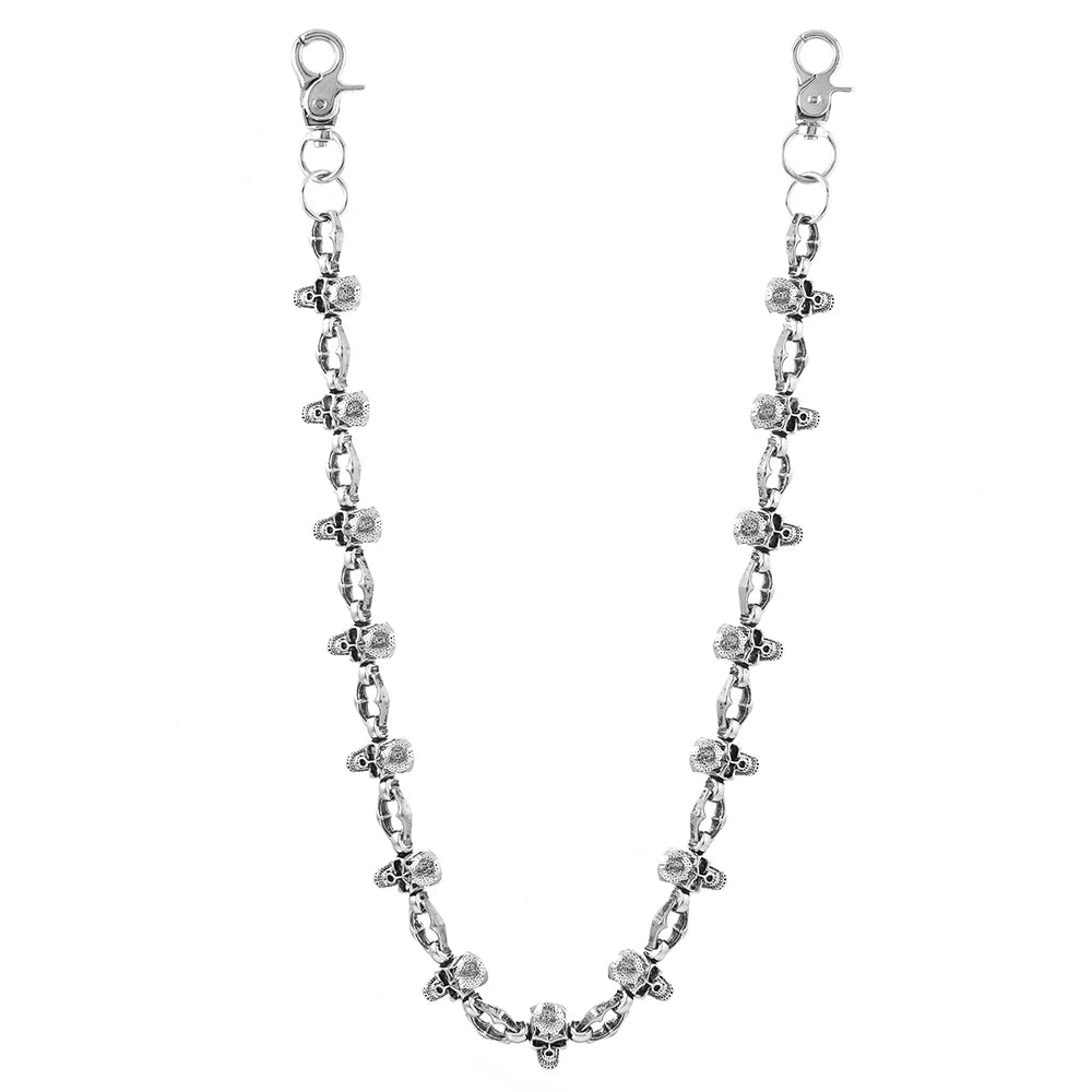 A silver personalized double-layer waist chain accessory with small decorative charms.