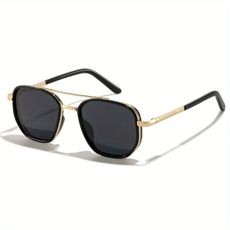 Vintage polarized square sunglasses with black lenses and gold-toned metal frames