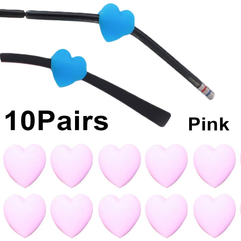 Ten pairs of pink anti-slip silicone ear hooks for eyeglasses
