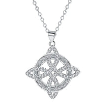 Silver witch knot zirconia necklace with a detailed Celtic design.