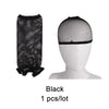 Black stretchable mesh hair net displayed on a mannequin head.