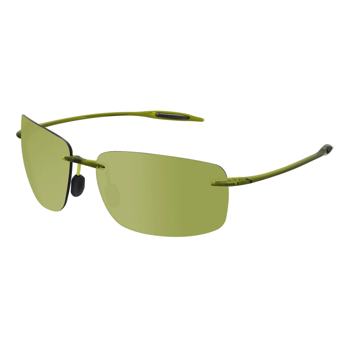 Olivgrüne, randlose Sportbrille mit schwarzen Akzenten