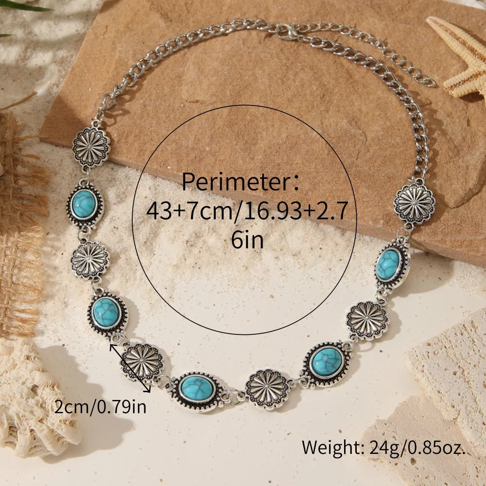 Silver beaded necklace bracelet set featuring turquoise stones on a natural brown background