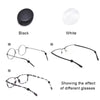 Black and white silicone ear hooks for glasses shown alongside different colored lenses
