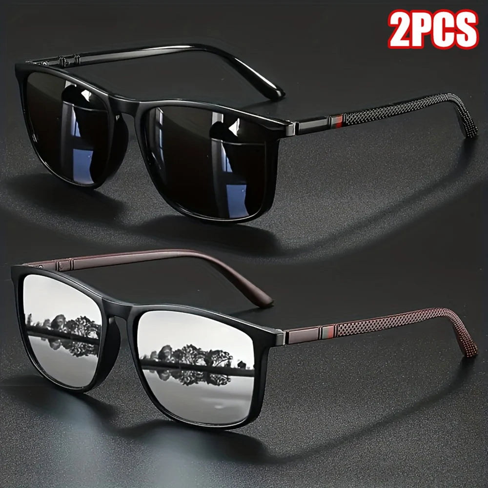 A pair of vintage square polarized cycling sunglasses with dark lenses and brown frames shown against a black background.
