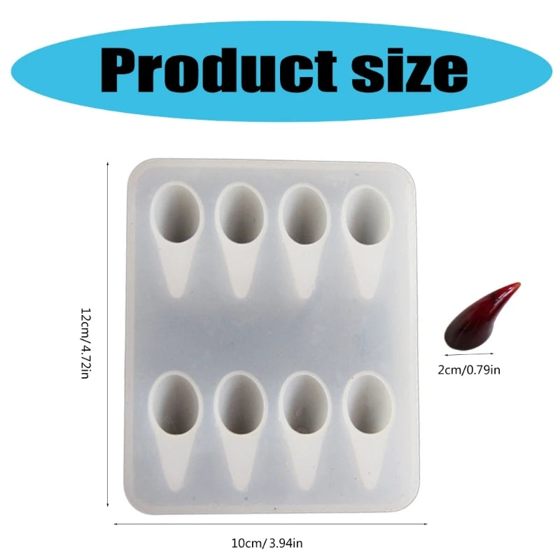 A white silicone mold with 10 cavities for crafting devil horns and claws, showing the product size.
