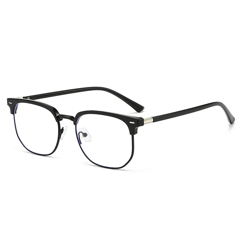 Une paire de lunettes photochromiques noires anti-lumière bleue vue de face.