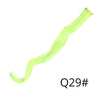 A bright lime green synthetic hair extension is shown in a smooth, wavy strand.