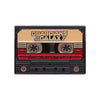 A black cassette tape enamel pin featuring the Guardians of the Galaxy logo and text