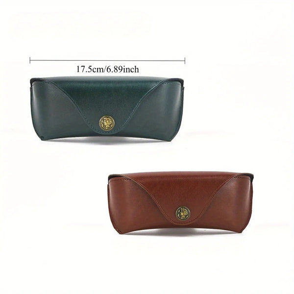 A dark green retro PU soft case for eyeglasses and jewelry, shown from the side.