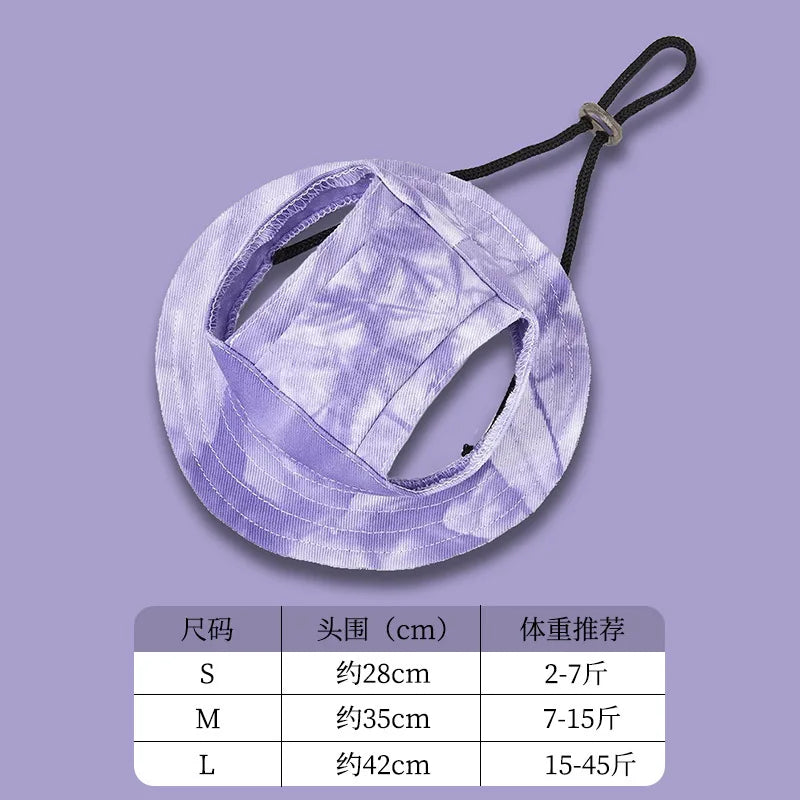 Casquette ajustable à motif violet pour chiens et chats avec un nœud noir
