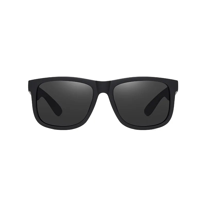 Black vintage polarized square sunglasses viewed from the front