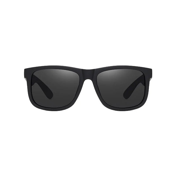 Black vintage polarized square sunglasses viewed from the front