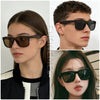 A collage showing various styles of vintage polarized square sunglasses worn by models.