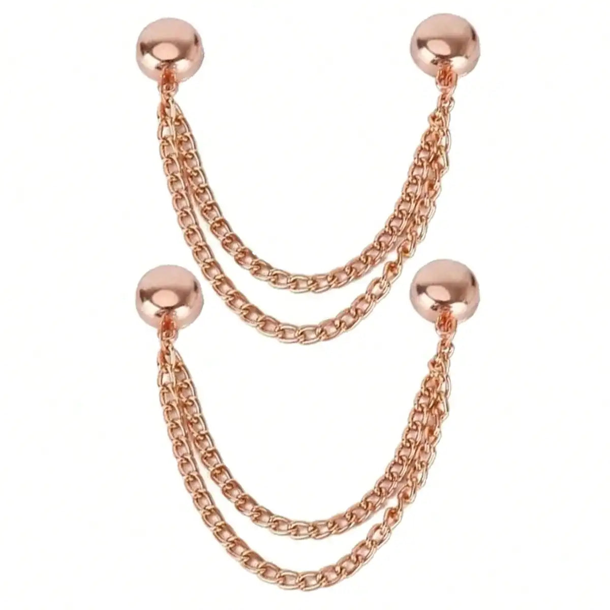 Gold-toned multi-function magnetic clothing clips in a delicate chain design.