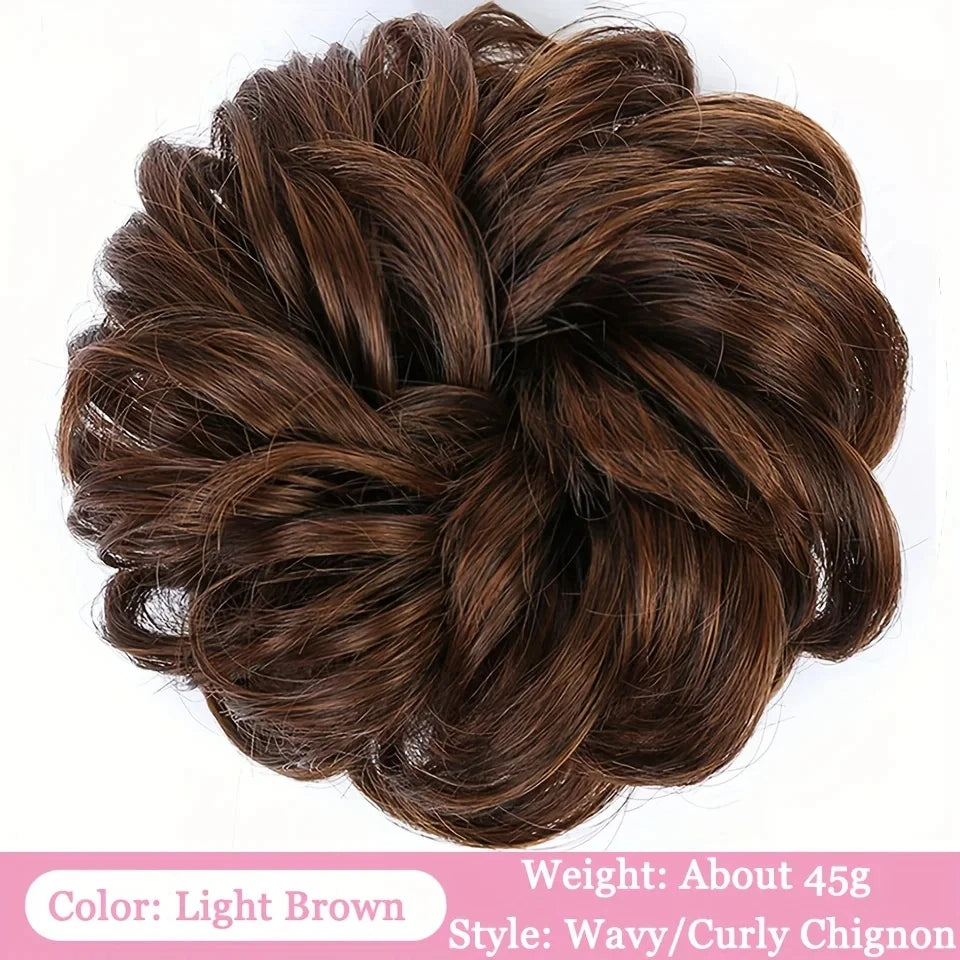 Hellbraune gewellte/lockige Zopf-Chignon-Stil synthetische Haarbändel