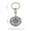 Silver round St. Benedict medallion keychain with a loop and bail