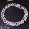 A close-up of a diamond-encrusted crystal Cuban link bracelet shown against a dark background.