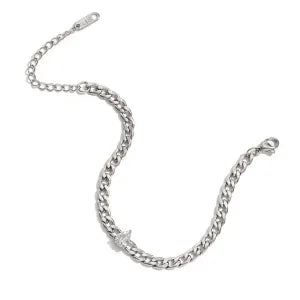 Silver charm bracelet featuring round water drop zircon elements.