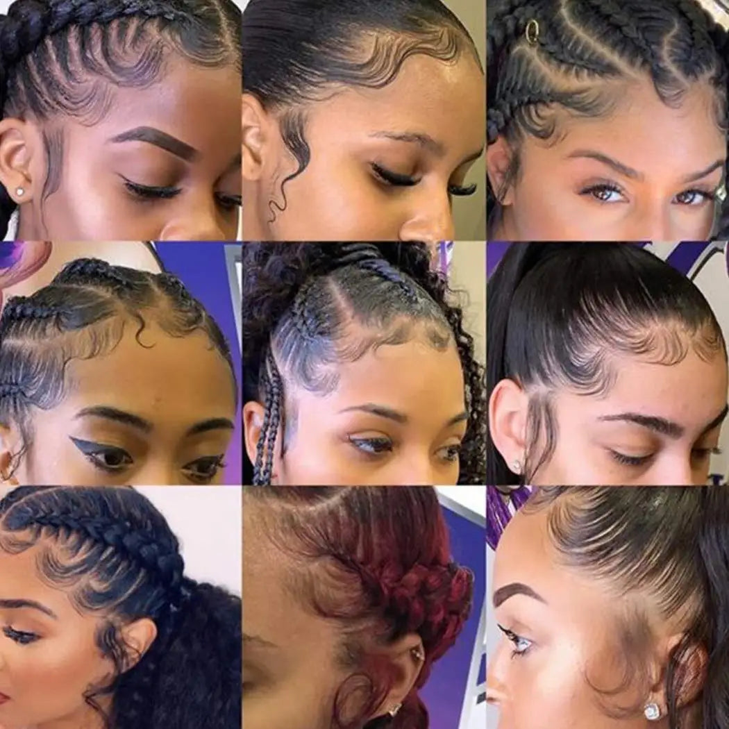 Primeros planos de diferentes estilos y técnicas de arreglos precisos usando cepillos para el cabello de doble cara.