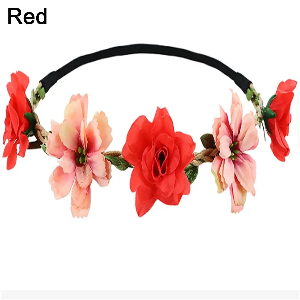 Red bohemian flower headband for women with adjustable hair accessory