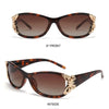 Brown tortoiseshell sunglasses shown in 0 degree front and 45 degree side views with gold accents