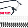 A set of twenty pairs of clear silicone anti-slip ear hooks for eyewear.