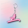 Silver keychain featuring a pink and black stylized lightning bolt design.
