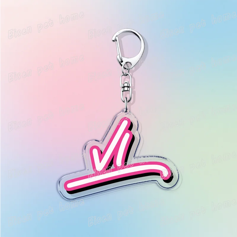 Silver keychain featuring a pink and black stylized lightning bolt design.