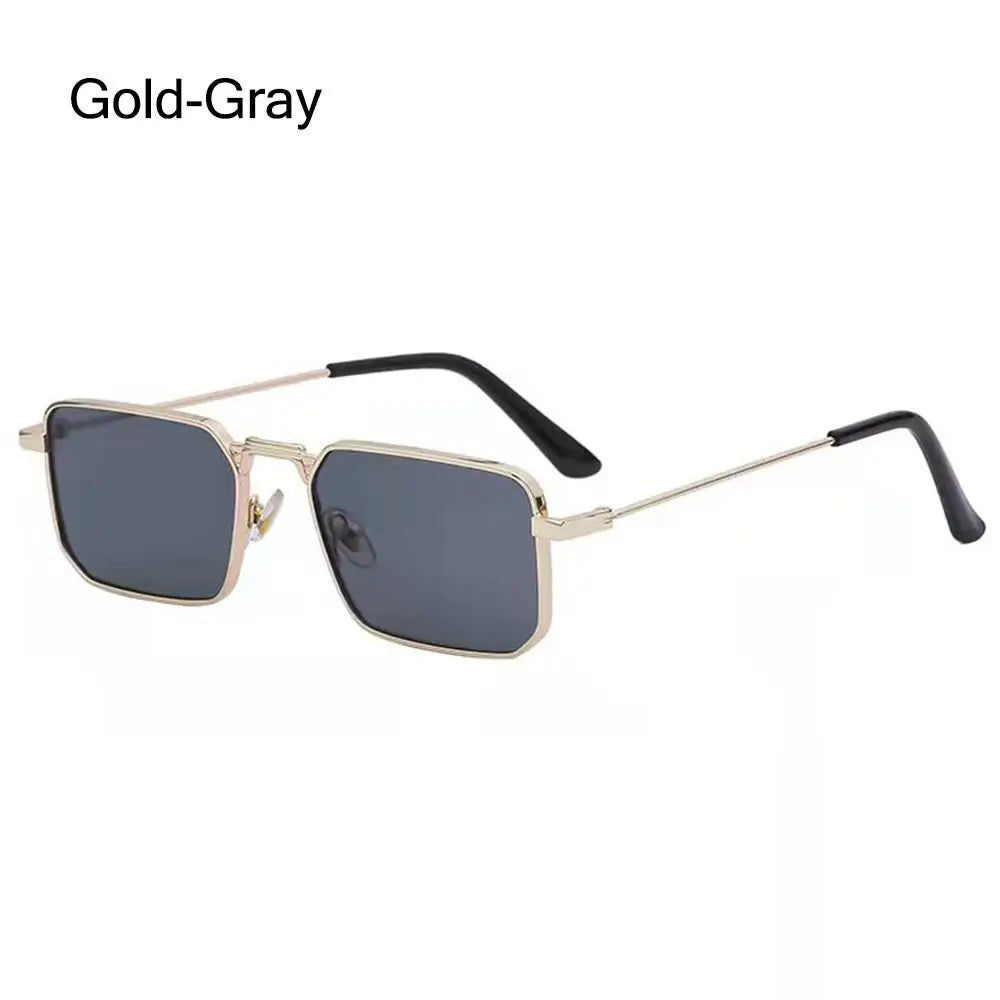 Gold-Gray retro vintage metal frame sunglasses with dark lenses