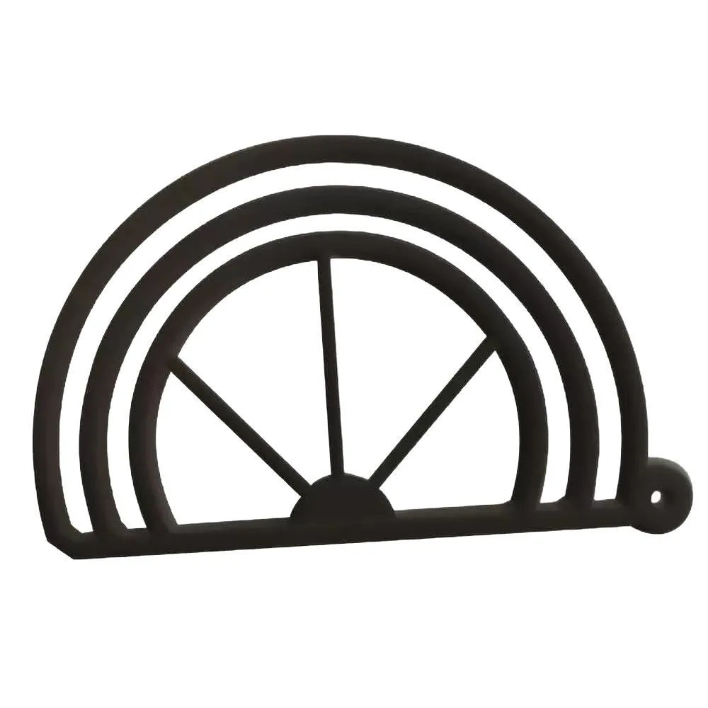 Black reusable hat brim bender with a semicircular, arched design.