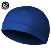 A dark blue moisture-wicking cycling beanie cap shown from the side.
