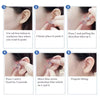 Instructions for using invisible V-shape face lifting adhesive patches on the face and ear area.