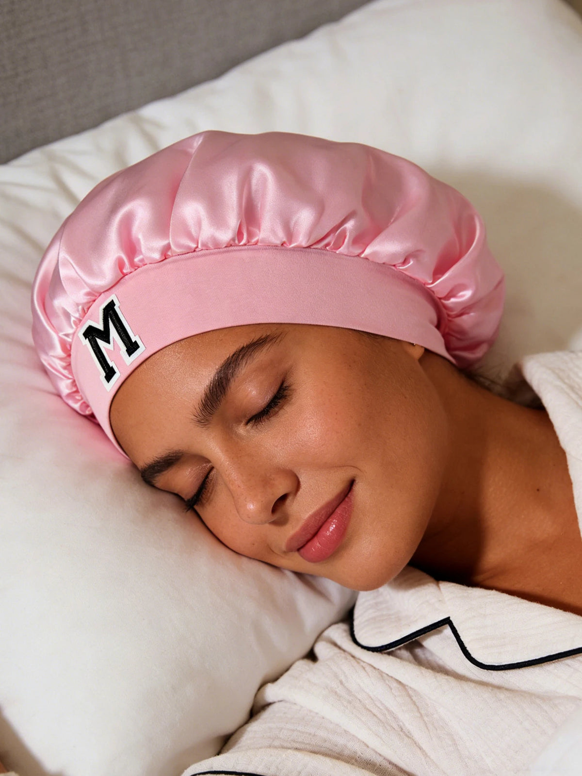 Personalized Letter Print Satin Hair Cap