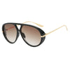 Gold-framed aviator style sunglasses with dark lenses and a brown gradient tint.